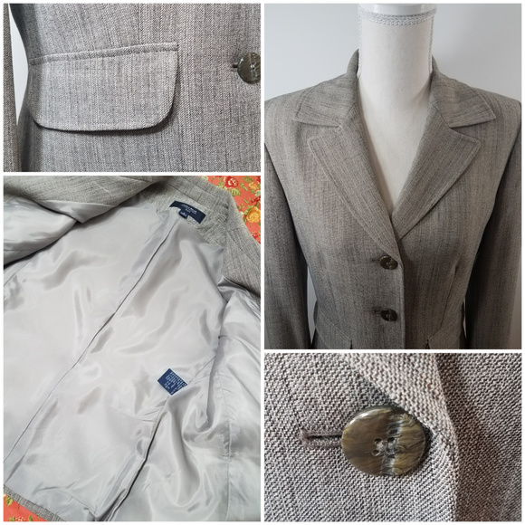 Jones Wear Gray Suit Jacket Blazer lined coat With Pockets Light Academia size 8 - Picture 5 of 8